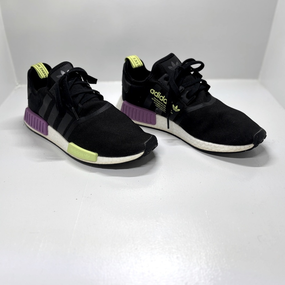 Adidas NMD R1 Black Neon Yellow Purple Boost Sneakers Men’s 11 - Picture 3 of 10
